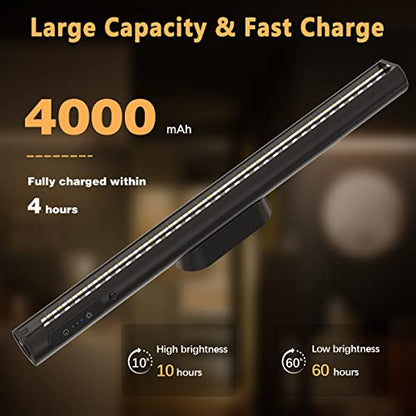 Hapfish Battery Powered Operated Wall Strip Lights, Rechargeable Magnetic LED Light Bar with Remote, Dimmable Desk Lamp, Under Cabinet Lighting Wireless for Mirror Closet Picture Room Kitchen - Black | Rechargeable with Remote,Dimmable Desk Lamp,Under Cab