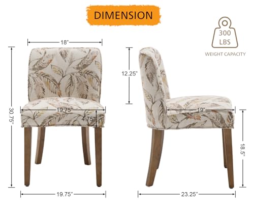 Dining Room Chairs Set of 6, Linen Fabric Floral Pattern Kitchen Chairs with Walnut Wood Leg Cushioned Back Modern Rustic Side Chairs for Living Room/Kitchen/Dining/Restaurant - color: Linen- Beige Pattern, size: 6 Chairs