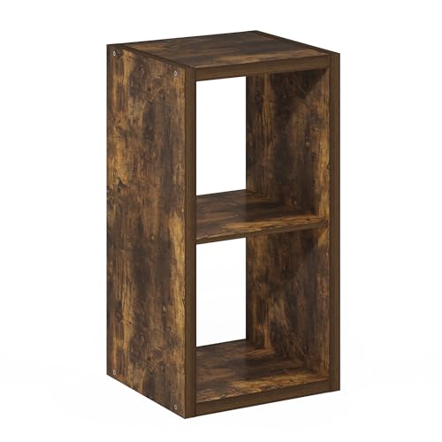 2-Cube Bookshelf, Cubicle Shelf Bookcase with Open Back, Position Reversible Book Shelf, 15 x 16 x 30, for Home Office, Living Room, Amber Pine - color: Amber Pine, size: 2 Tier