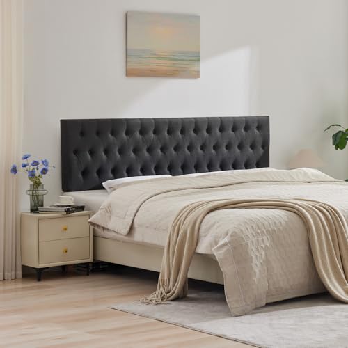 Cal King Size Headboard only, Modern Button Tufted Upholstered Headboards, Premium Linen Fabric Headboard with Wooden Legs, Adjustable Solid Wood Head Board, Dark Grey - color: Dark Grey, size: California King