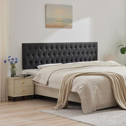 Cal King Size Headboard only, Modern Button Tufted Upholstered Headboards, Premium Linen Fabric Headboard with Wooden Legs, Adjustable Solid Wood Head Board, Dark Grey - color: Dark Grey, size: California King