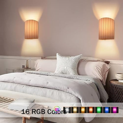 Wall Sconces Set of Two Battery Operated Pink Pattern Cute Wireless Plug in Wall Lights Fixtures Remote Dimmable for Bedroom Living Room Hallway