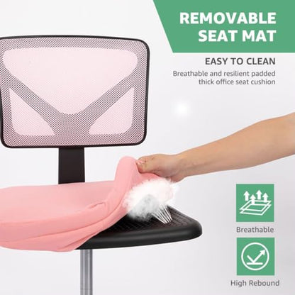 Armless Mesh Office Chair, Ergonomic Low Back Deskchair, Adjustable Rolling Task Computer Swivelchairs for Small Spaces Home Bedroom Study, Pink - color: Pink
