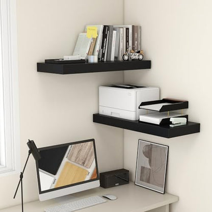 30 Inch Floating Shelves, 12'' Deep Black Shelves for Wall Set of 2 | Invisible Brackets, Engineered Wood, Mounting Hardware Included, 45LBS, Bathroom, Laundry Room, Kitchen, Living Room - color: Black, size: 30W x 11.6D x 2H, 2 Pack