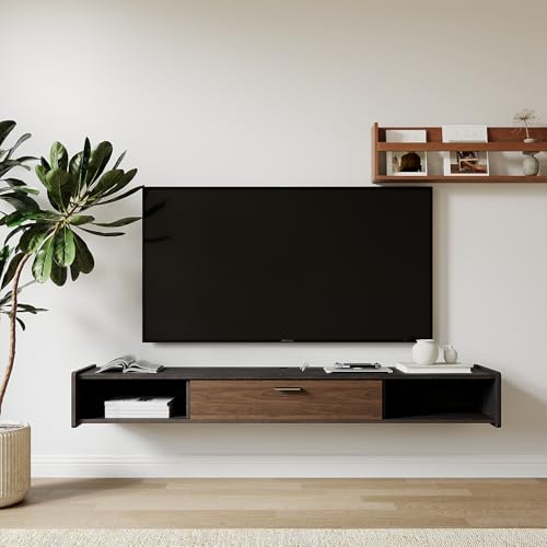 47'' Floating TV Stand,Wall Mounted TV Console,Walnut | Floating TV Cabinet, Under TV Shelf for Bedroom Living Room - color: Walnut, size: 47 IN