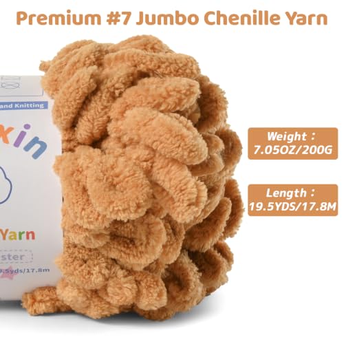 Super Soft Loop Yarn for Finger Knit, 3 Pack of 7.05oz/19.5yds Each, Chunky Blanket Yarn for Hand Knitting, #7 Jumbo Chenille Yarn, Fluffy Baby Blanket Yarn for Crochet Amigurumi (3 Khaki) - color: 3 Khaki
