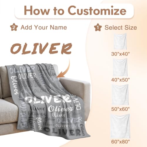 Personalized Blanket with Name, Custom Name Blanket Gifts for Kids Adults Boys Girls Teen, Soft Customized Fleece Flannel Throw for Bedroom Living Room, Birthday Christmas - color: Grey