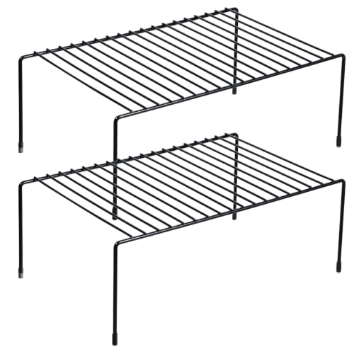 Cabinet Storage Shelf Rack Set of 2, Metal Wire Pantry Storage | Shelves Cabinet Organizer Rustproof Cupboard Spice Shelf Rack for Cupboard Countertop Pantry Drawer Utensils(13.5x8.5inch) - color: Black