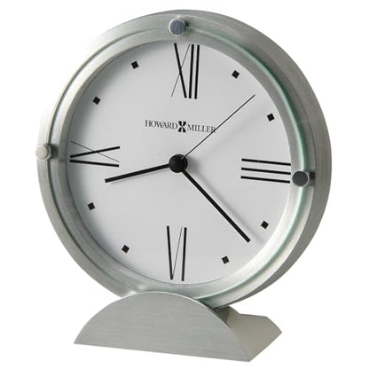 Howard Miller Simon II Tabletop Clock – Brushed Aluminum Finish, White Dial, Roman Numerals, Flat Glass Crystal, Interior Light