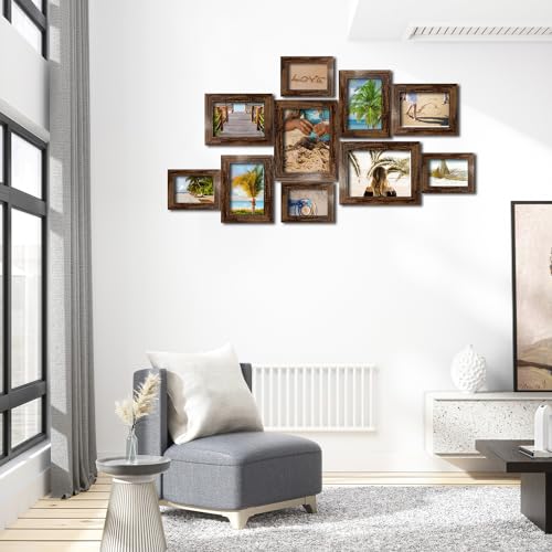 xnlkros Picture Frame Set 10 pack, Farmhouse Photo Frames, Gallery Wall Frame Collage, 8x10 5x7 4x6 Frames in 3 Different Finishes Picture Frames For Wall or Desk,Dark Brown - color: Dark Brown
