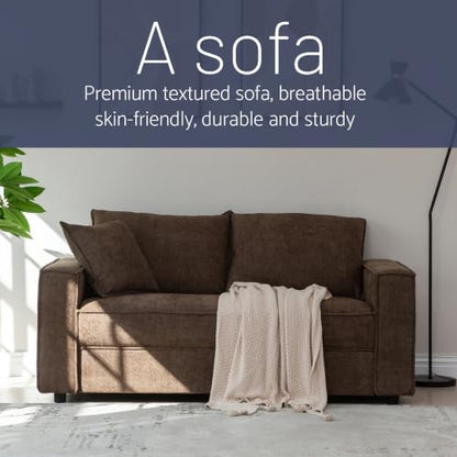 YUHUASHI Square Loveseat Sofa,Linen Fabric Upholstered Couch，Brown | 65 Inch W/Brown Sofa/Linen Fabric/Sturdy Small Space Sofa /Furniture for Living Room Bedroom/Modern Square Design - color: Brown, size: 65 Inch W