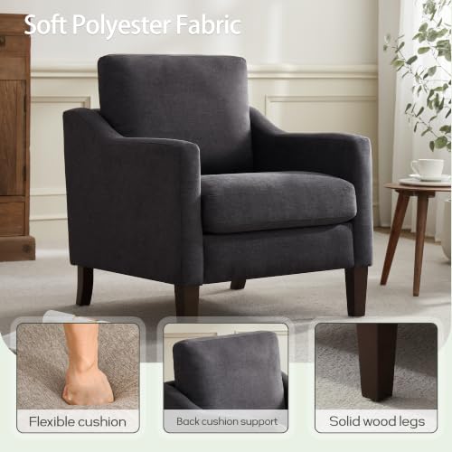 VKNOW Accent Chairs Set of 2, Modern Upholstered Armchairs, Dark Grey | Reading Chairs with Wood Legs, Single Sofa Reading Seat, Flexible Cushion, No Tool Assembly, For Living Room, Bedroom - color: Dark Grey