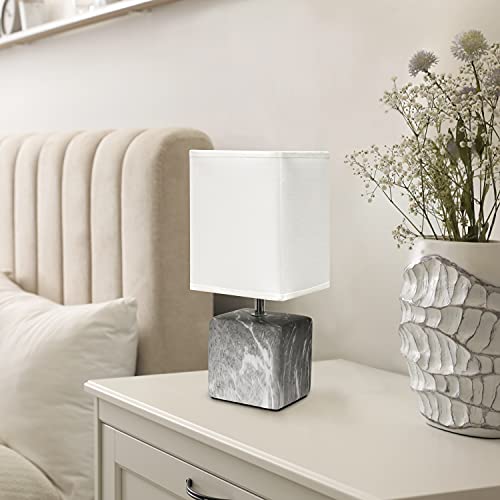 Simple Designs LT2071-BAW Gray Black Petite Marbled Ceramic Bedside Mini Table Lamp with White Fabric Shade… - color: Marble Black/White Shade