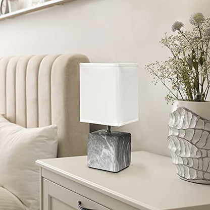 Simple Designs LT2071-BAW Gray Black Petite Marbled Ceramic Bedside Mini Table Lamp with White Fabric Shade… - color: Marble Black/White Shade