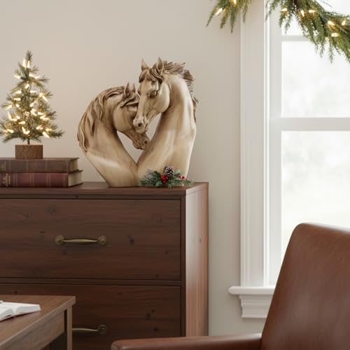 Loving Horses Handcrafted Heart-Shaped Horse Sculpture - Romantic Resin Nuzzling Equine Bust Statue, Tan & Light Brown Finish, Unique Equestrian Gift for Home/Office Décor - style: Love Horse