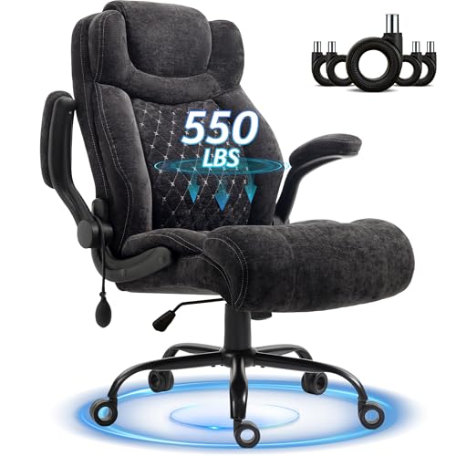 Office Chair, Big and Tall Executive Chair with Air-Lumbar Support, Breathable Desk Computer Chair with Adjustable Flip-up Armrests, Wide Cushion Seat Swivel Home Office Chair - color: Lightblack