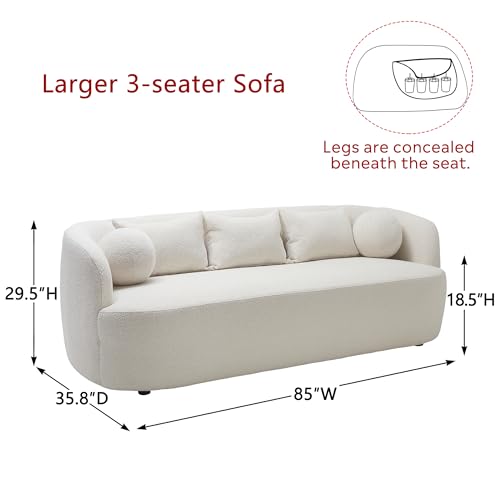 KINWELL 85" Boucle Upholstered Sofa with 2 Swivel Barrel Chairs, Beige | No Assembly Sherpa Living Room Furniture Sets, 3-Seater Couch Settee and Accent Chairs Armchairs for Small Spaces Apartment - color: Beige, size: Sofa + 2 Chairs