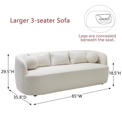 KINWELL 85" Boucle Upholstered Sofa with 2 Swivel Barrel Chairs, Beige | No Assembly Sherpa Living Room Furniture Sets, 3-Seater Couch Settee and Accent Chairs Armchairs for Small Spaces Apartment - color: Beige, size: Sofa + 2 Chairs