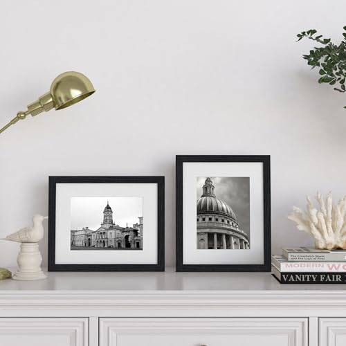 8x10 Picture Frame Black Wood Set of 4, Wooden Photo Frame Matted 5x7 with Plexiglass for 5x7 with Mat or 8x10 without Mat for Table and Wall Display - color: Black Wood, size: 8x10