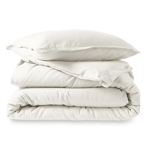 Bare Home Flannel Duvet Cover Set (Twin/Twin XL, Cream) | 100% Cotton, Velvety Soft, Heavyweight, Premium Flannel, Double Brushed, Includes Sham Pillow Cover - color: 06 - Cream (No Comforter), size: Twin/Twin XL