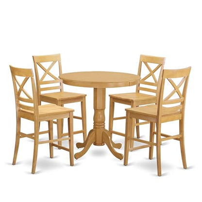 East West Furniture JAQU5-OAK-W 5 Piece Counter Height Dining Table Set Includes a Round Wooden Table with Pedestal and 4 Kitchen Dining Chairs, 36x36 Inch, Oak - color: Jaqu5-oak-w
