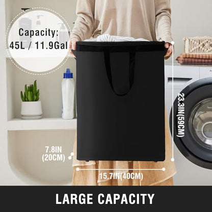 45L Slim Laundry Hamper with Removable Inner Bag & Side Handles, Black | Small Laundry Baskets with Mesh Top, Narrow Dirty Clothes Hamper for Bedroom, Closet, and Bathroom - color: Black - Inner Bag, size: 45L