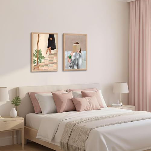 Framed Reading Canvas Wall Art Set of 2 Modern Book Lover Prints Minimalist Poster Painting Picture Gallery Wall Decor for Bedroom Living Room Office Library 12x16 In - color: Book Gir, size: 12x16in