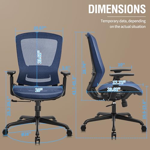 Mesh Office Chair,Ergonomic Computer Desk Chair,Sturdy Task Chair- Adjustable Lumbar Support & Armrests,Tilt Function,Comfort Wide Seat,Swivel Home Office Chair (Blue) - color: Blue