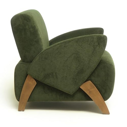 33" Velvet Fabric Modern Comfort Lazy Cloud Chair, Upholstered Deep Seat Single Sofa with Birch Legs, Fashion Lounge Chair with Slim Design for Living Room, Dark Green - color: Dark Green