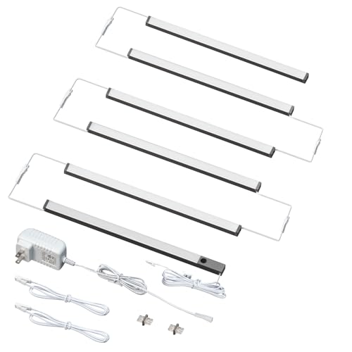 LUMILAND 6 Pcs 12-inch Led Under Cabinet Lighting Plug-in with Hand Wave, Dimmable 6000K Cold White Under Counter Lights Linkable with Memory Function for Kitchen