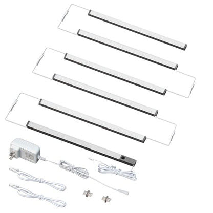LUMILAND 6 Pcs 12-inch Led Under Cabinet Lighting Plug-in with Hand Wave, Dimmable 6000K Cold White Under Counter Lights Linkable with Memory Function for Kitchen