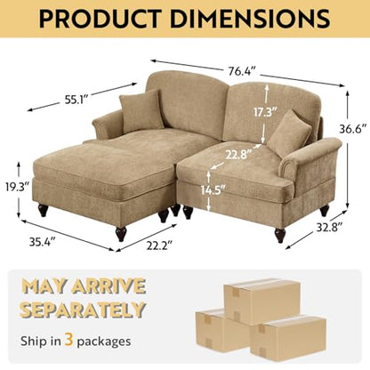 Modular Loveseat Sofa Couch, 2 Seat Comfy Chenille Sofa with Removable Ruffled Skirt, Flared Armrests, Sturdy Legs, Convertible Sectional for Living Room, Bedroom, Apartment (Coffee) - color: Coffee, size: 76.4 Inch L