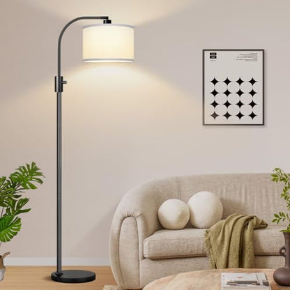 Nintiue Upgraded Modern Arc Dimmable Tall Standing Floor Lamp with White Shade, 1200 Lumens LED Bulb Included, for Living & Reading Room, Bedroom, Office & Nursery, Black - color: Matte Black-White Shade