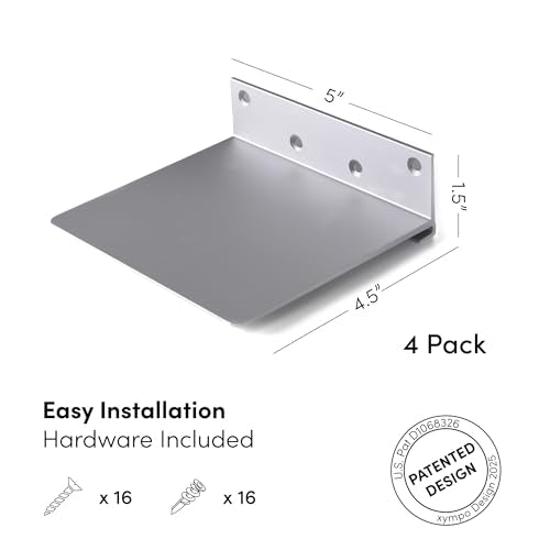 Floating Invisible Bookshelf Wall Mounted (Set of 4) - Aluminum - Turn Books into Floating Shelves - size: Large