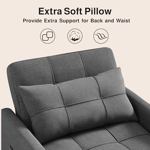 Convertible Sofa Chair Bed, 3-in-1 Linen Pull Out Chair, Dark Gray | Multi-Functional Sleeper Chair Bed;Adjustable Backrest Recliner;Modern Linen Fabric, Living Room/Apartment/Small Space - color: Dark Gray