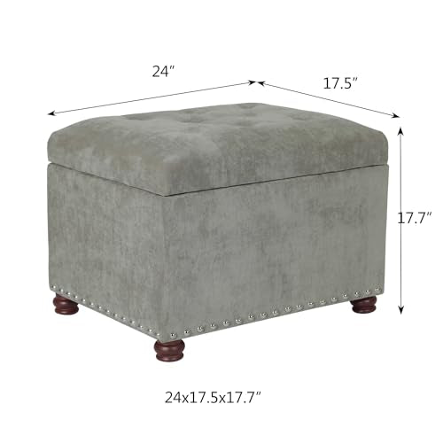 Adeco High End Classy Tufted Accents Rectangular Bench Footstool, Light Storage Ottoman, Royal Olive Grey - color: Royal Light Olive Grey