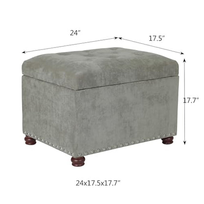Adeco High End Classy Tufted Accents Rectangular Bench Footstool, Light Storage Ottoman, Royal Olive Grey - color: Royal Light Olive Grey