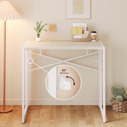 Lutown-Teen Small Folding Desk 35 inch, Beige | No Assembly Required Small Office Desk, Writing Gaming Computer Camping Table for Small Spaces - color: Beige, size: 35 Inch