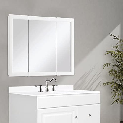 Design House Wyndham Tri-View Medicine Cabinet, 36", White | Wall Mount, Transitional, Wood, Bath, 545103-WHT - color: White, size: 36 in. W x 30 in. H