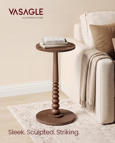 VASAGLE Round Side Table, Small Drink End Table, Solid Wood Leg | Accent Nightstand, Mid-Century Modern, for Living Room Bedroom, Chestnut Walnut, MARIEL Collection, ULET293KX01S - color: Chestnut Walnut, size: Round