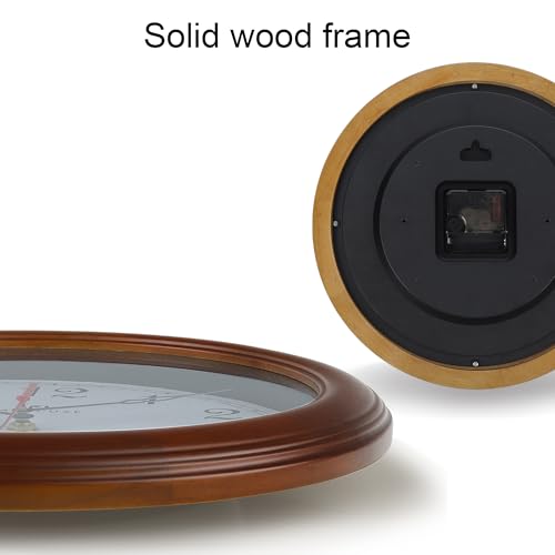 Lafocuse 12 Inch Silent Solid Wood Wall Clocks Battery Operated, Analog Brown Wall Clock for Living Room Decor, Retro Kitchen Clock for Bedroom Home Office