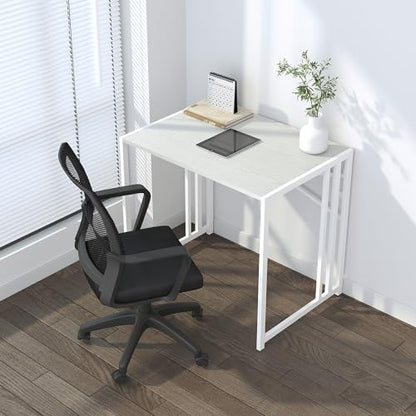 Lutown-Teen Small Folding Desk 32 inch, White | No Assembly Required Small Office Desk, Writing Gaming Computer Camping Desk for Small Spaces - color: White, size: 32 Inch