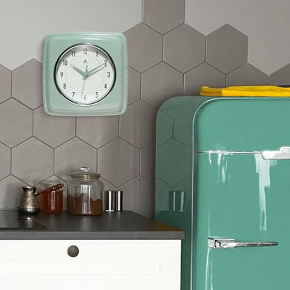 Infinity Instruments Square Retro Wall Clock, Sage Green, 9.25" - color: Sage Green