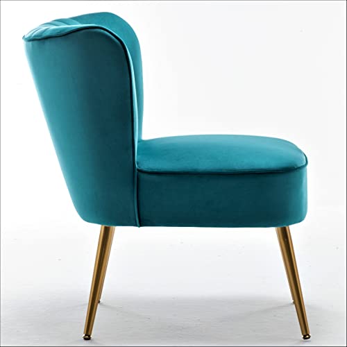 Container Furniture Direct Modern Velvet Accent Chair for Living Room, Bedroom, or Entryway, Stylish and Comfortable Armless Design with Metal Legs, Greynish Blue - color: Greynish Blue