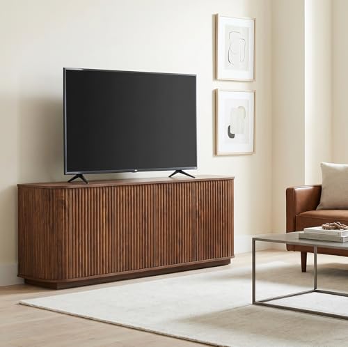 Fluted TV Stand for TVs Up to 75 Inch, Walnut Mid Century Modern TV Console for Living Room, Entertainment Center with Storage, Wood Media Console Cabinet - color: Walnut