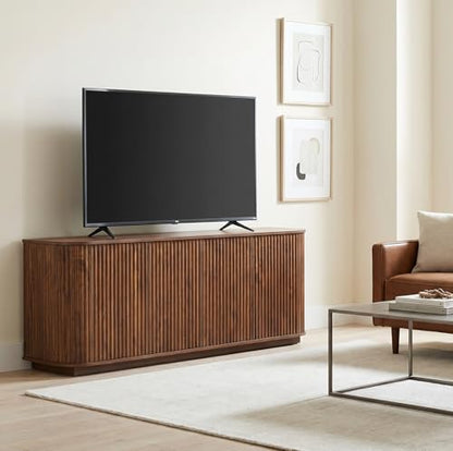 Fluted TV Stand for TVs Up to 75 Inch, Walnut Mid Century Modern TV Console for Living Room, Entertainment Center with Storage, Wood Media Console Cabinet - color: Walnut