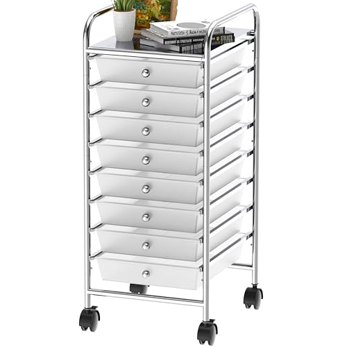 Simple Houseware 8 Drawers Rolling Utility Cart Art Craft Storage, Chrome | 1-Column, 30.25" Height, Lockable Wheels, for School, Office, Art Craft, and Paper Storage - color: Chrome, size: 8 Drawers