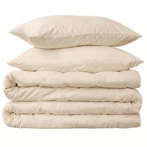 Peru Pima 415 Thread Count Percal Full/Queen Duvet Cover Set - 100% Peruvian Pima Cotton, 3 Piece (1 Cover, 2 Pillowcases) - Cooling, Crisp, Deep Pocket, Hotel Quality Bedding - Ivory - color: Ivory, size: Full/Queen