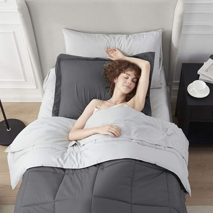 Nestl 5 Piece Twin Comforter Set – Dark Grey Reversible Bed in a Bag – Complete Twin Size Bedding Set with Sheets, Pillowcase and Sham - color: Dark Grey, size: Twin