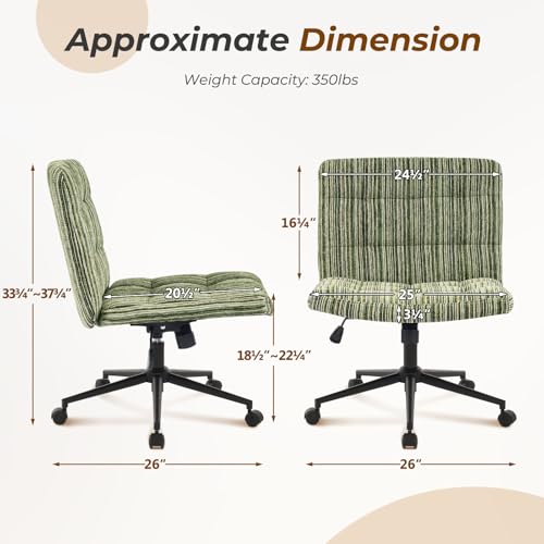 Furnimart 360° Swivel Criss Cross Desk Chair Extra-Thick Cushion, Premium Chenille Cross Legged Chair with Wide Seat & Wheels, Comfy Armless Home Office Chair for Bedroom, Vanity, Sturdy (Green) - color: Chenille Green